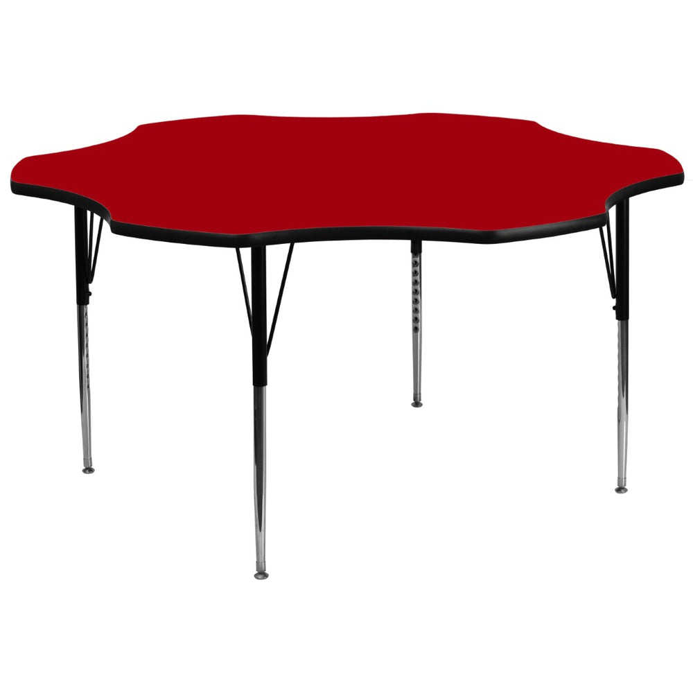 English Elm Wren Flower-Shaped Activity Table for Collaborative Learning, Adjustable Height, Durable Design Red 60" Flower XU-A60-FLR-RED-T-A-GG