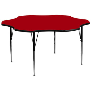 English Elm Wren Flower-Shaped Activity Table for Collaborative Learning, Adjustable Height, Durable Design Red 60" Flower XU-A60-FLR-RED-T-A-GG
