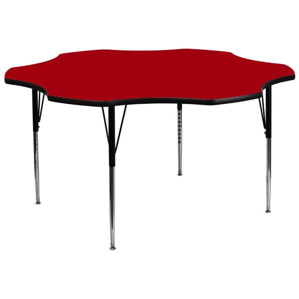 English Elm Wren Flower-Shaped Activity Table for Collaborative Learning, Adjustable Height, Durable Design Red 60" Flower XU-A60-FLR-RED-T-A-GG
