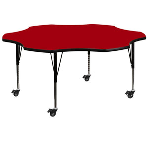 English Elm Wren Mobile Flower Activity Table for Classrooms - Height Adjustable, Durable & Easy to Clean Red 60" Flower XU-A60-FLR-RED-T-P-CAS-GG