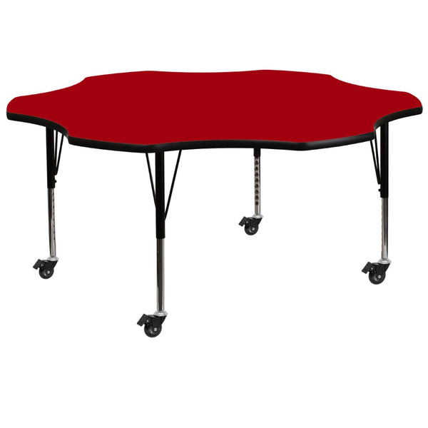 English Elm Wren Mobile Flower Activity Table for Classrooms - Height Adjustable, Durable & Easy to Clean Red 60" Flower XU-A60-FLR-RED-T-P-CAS-GG