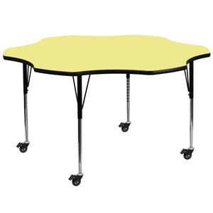 English Elm Wren Mobile Activity Table with Adjustable Legs for Collaborative Learning and Versatile Use Yellow 60" Flower XU-A60-FLR-YEL-T-A-CAS-GG
