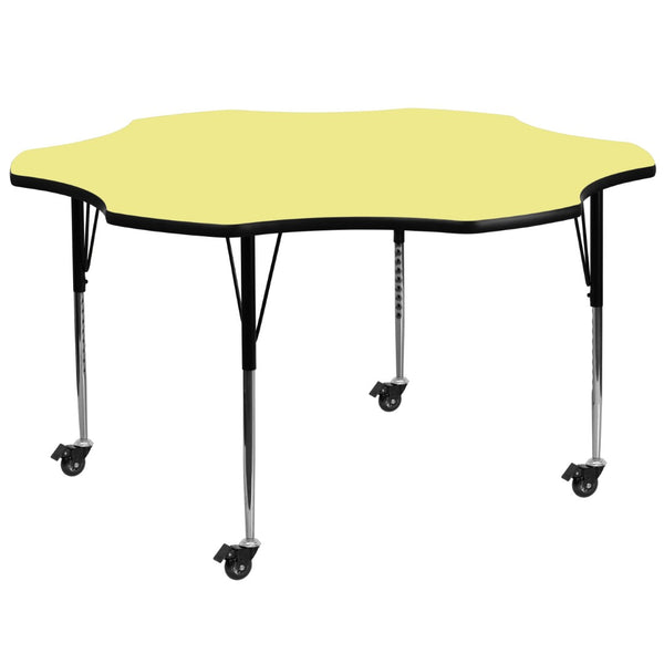 English Elm Wren Mobile Activity Table with Adjustable Legs for Collaborative Learning and Versatile Use Yellow 60" Flower XU-A60-FLR-YEL-T-A-CAS-GG