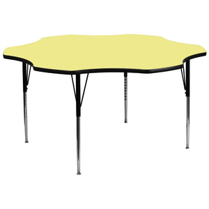 English Elm Wren Flower-Shaped Activity Table for Collaborative Learning, Adjustable Height, Durable Design Yellow 60" Flower XU-A60-FLR-YEL-T-A-GG