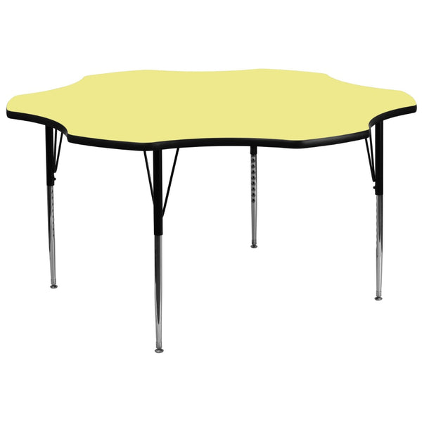English Elm Wren Flower-Shaped Activity Table for Collaborative Learning, Adjustable Height, Durable Design Yellow 60" Flower XU-A60-FLR-YEL-T-A-GG