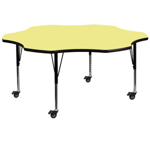 English Elm Wren Mobile Flower Activity Table for Classrooms - Height Adjustable, Durable & Easy to Clean Yellow 60" Flower XU-A60-FLR-YEL-T-P-CAS-GG