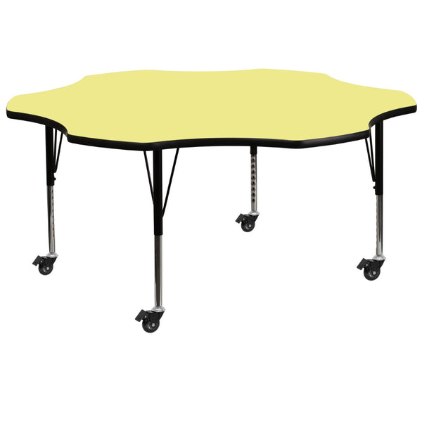 English Elm Wren Mobile Flower Activity Table for Classrooms - Height Adjustable, Durable & Easy to Clean Yellow 60" Flower XU-A60-FLR-YEL-T-P-CAS-GG