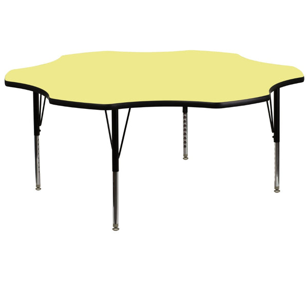 English Elm Wren Flower-Shaped Activity Table for Kids - Height Adjustable, Durable, Perfect for Classrooms Yellow 60" Flower XU-A60-FLR-YEL-T-P-GG