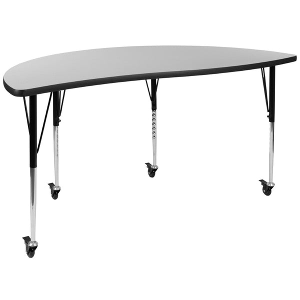 English Elm Wren Mobile Collaborative Activity Table with Wave Design for Dynamic Learning & Meeting Spaces Grey 60"L Half Circle XU-A60-HCIRC-GY-T-A-CAS-GG