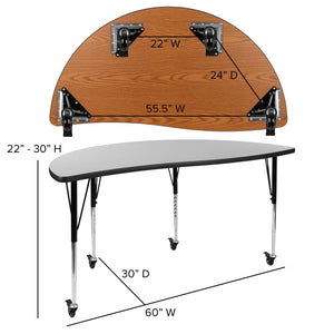 English Elm Wren Mobile Collaborative Activity Table with Wave Design for Dynamic Learning & Meeting Spaces Grey 60"L Half Circle XU-A60-HCIRC-GY-T-A-CAS-GG