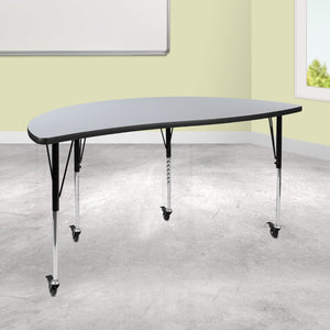 English Elm Wren Mobile Collaborative Activity Table with Wave Design for Dynamic Learning & Meeting Spaces Grey 60"L Half Circle XU-A60-HCIRC-GY-T-A-CAS-GG