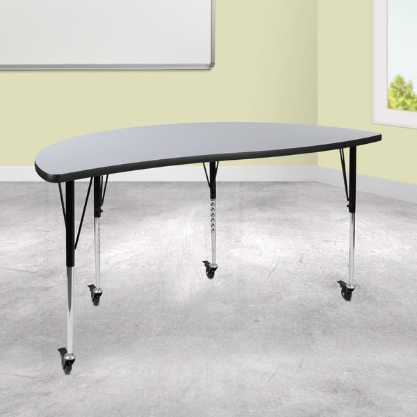 English Elm Wren Mobile Collaborative Activity Table with Wave Design for Dynamic Learning & Meeting Spaces Grey 60"L Half Circle XU-A60-HCIRC-GY-T-A-CAS-GG
