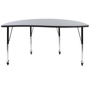 English Elm Wren Mobile Collaborative Activity Table with Wave Design for Dynamic Learning & Meeting Spaces Grey 60"L Half Circle XU-A60-HCIRC-GY-T-A-CAS-GG