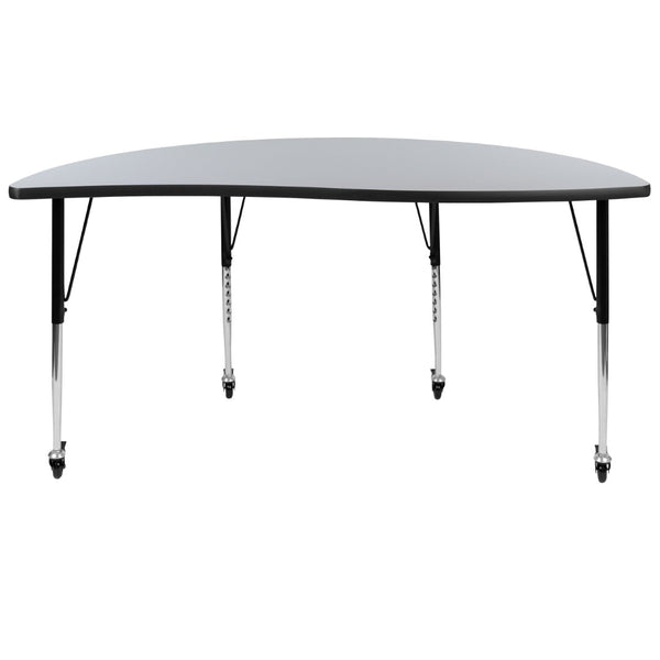 English Elm Wren Mobile Collaborative Activity Table with Wave Design for Dynamic Learning & Meeting Spaces Grey 60"L Half Circle XU-A60-HCIRC-GY-T-A-CAS-GG