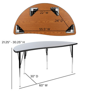 English Elm Wren Half-Circle Wave Activity Table - Versatile Collaborative Design for Classrooms and Offices Grey 60"L Half Circle XU-A60-HCIRC-GY-T-A-GG