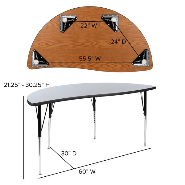 English Elm Wren Half-Circle Wave Activity Table - Versatile Collaborative Design for Classrooms and Offices Grey 60"L Half Circle XU-A60-HCIRC-GY-T-A-GG