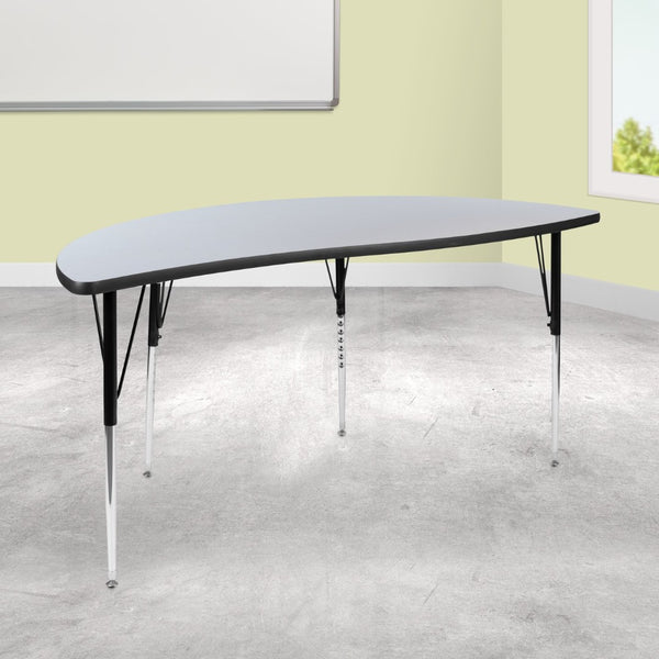 English Elm Wren Half-Circle Wave Activity Table - Versatile Collaborative Design for Classrooms and Offices Grey 60"L Half Circle XU-A60-HCIRC-GY-T-A-GG