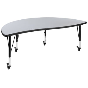 English Elm Wren Mobile Half-Circle Wave Activity Table for Collaborative Learning – Durable & Adjustable Design Grey 60"L Half Circle XU-A60-HCIRC-GY-T-P-CAS-GG