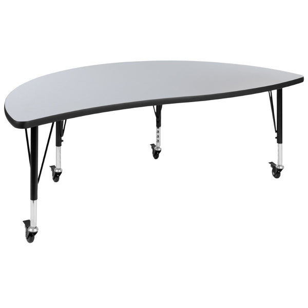English Elm Wren Mobile Half-Circle Wave Activity Table for Collaborative Learning – Durable & Adjustable Design Grey 60"L Half Circle XU-A60-HCIRC-GY-T-P-CAS-GG