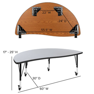 English Elm Wren Mobile Half-Circle Wave Activity Table for Collaborative Learning – Durable & Adjustable Design Grey 60"L Half Circle XU-A60-HCIRC-GY-T-P-CAS-GG