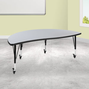 English Elm Wren Mobile Half-Circle Wave Activity Table for Collaborative Learning – Durable & Adjustable Design Grey 60"L Half Circle XU-A60-HCIRC-GY-T-P-CAS-GG