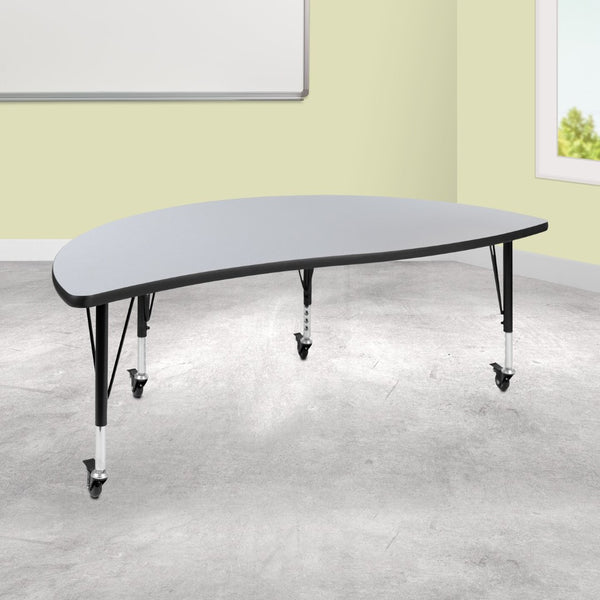 English Elm Wren Mobile Half-Circle Wave Activity Table for Collaborative Learning – Durable & Adjustable Design Grey 60"L Half Circle XU-A60-HCIRC-GY-T-P-CAS-GG