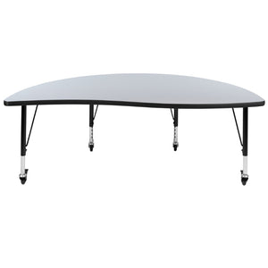 English Elm Wren Mobile Half-Circle Wave Activity Table for Collaborative Learning – Durable & Adjustable Design Grey 60"L Half Circle XU-A60-HCIRC-GY-T-P-CAS-GG
