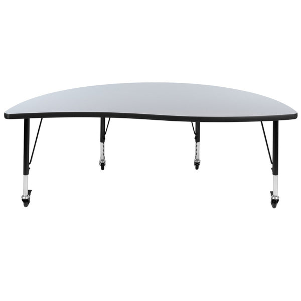 English Elm Wren Mobile Half-Circle Wave Activity Table for Collaborative Learning – Durable & Adjustable Design Grey 60"L Half Circle XU-A60-HCIRC-GY-T-P-CAS-GG