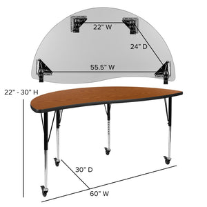 English Elm Wren Mobile Collaborative Activity Table with Wave Design for Dynamic Learning & Meeting Spaces Oak 60"L Half Circle XU-A60-HCIRC-OAK-T-A-CAS-GG