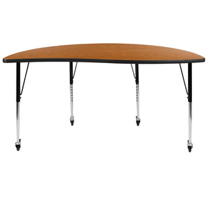 English Elm Wren Mobile Collaborative Activity Table with Wave Design for Dynamic Learning & Meeting Spaces Oak 60"L Half Circle XU-A60-HCIRC-OAK-T-A-CAS-GG