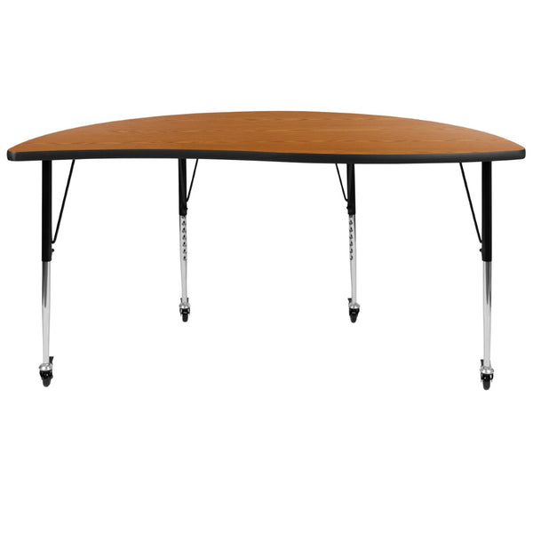 English Elm Wren Mobile Collaborative Activity Table with Wave Design for Dynamic Learning & Meeting Spaces Oak 60"L Half Circle XU-A60-HCIRC-OAK-T-A-CAS-GG