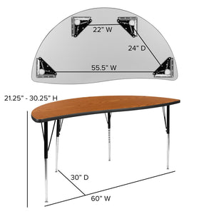 English Elm Wren Half-Circle Wave Activity Table - Versatile Collaborative Design for Classrooms and Offices Oak 60"L Half Circle XU-A60-HCIRC-OAK-T-A-GG