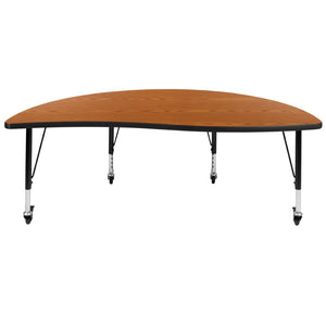 English Elm Wren Mobile Half-Circle Wave Activity Table for Collaborative Learning – Durable & Adjustable Design Oak 60"L Half Circle XU-A60-HCIRC-OAK-T-P-CAS-GG