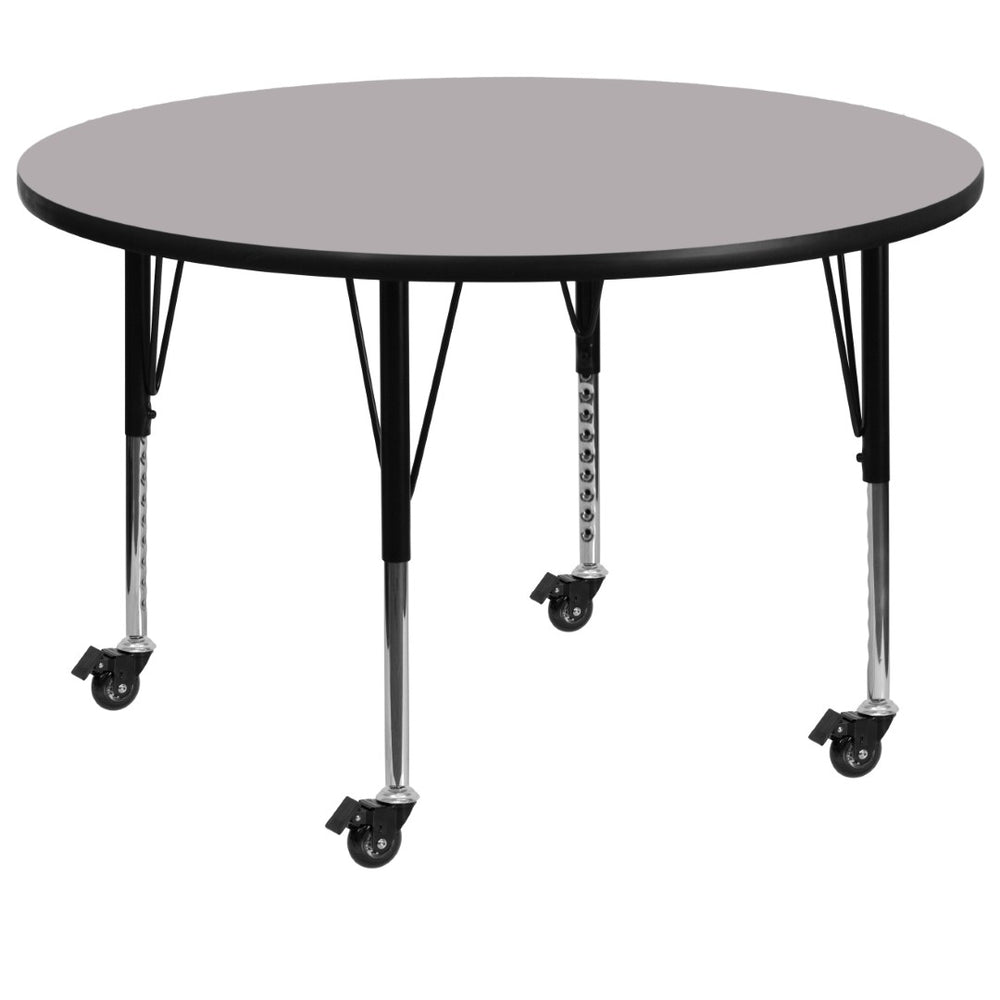 English Elm Wren Mobile Activity Table for Collaborative Learning - Durable, Adjustable Height with Locking Casters Gray 60" Round XU-A60-RND-GY-T-P-CAS-GG