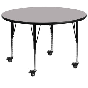 English Elm Wren Mobile Activity Table for Collaborative Learning - Durable, Adjustable Height with Locking Casters Gray 60" Round XU-A60-RND-GY-T-P-CAS-GG