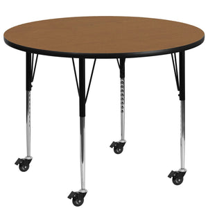English Elm Wren Mobile Activity Table - Durable, Height-Adjustable Design for Collaborative Learning Spaces Oak 60" Round XU-A60-RND-OAK-T-A-CAS-GG