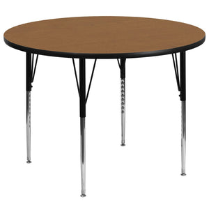 English Elm Wren Activity Table for Collaborative Spaces - Durable, Height Adjustable, Stylish and Sturdy Design Oak 60" Round XU-A60-RND-OAK-T-A-GG