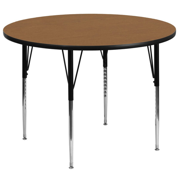English Elm Wren Activity Table for Collaborative Spaces - Durable, Height Adjustable, Stylish and Sturdy Design Oak 60" Round XU-A60-RND-OAK-T-A-GG