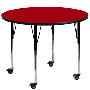 English Elm Wren Mobile Activity Table - Durable, Height-Adjustable Design for Collaborative Learning Spaces Red 60" Round XU-A60-RND-RED-T-A-CAS-GG
