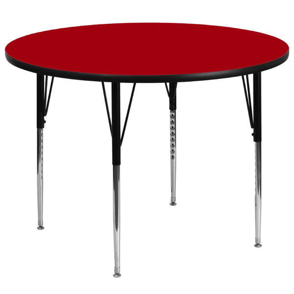 English Elm Wren Activity Table for Collaborative Spaces - Durable, Height Adjustable, Stylish and Sturdy Design Red 60" Round XU-A60-RND-RED-T-A-GG