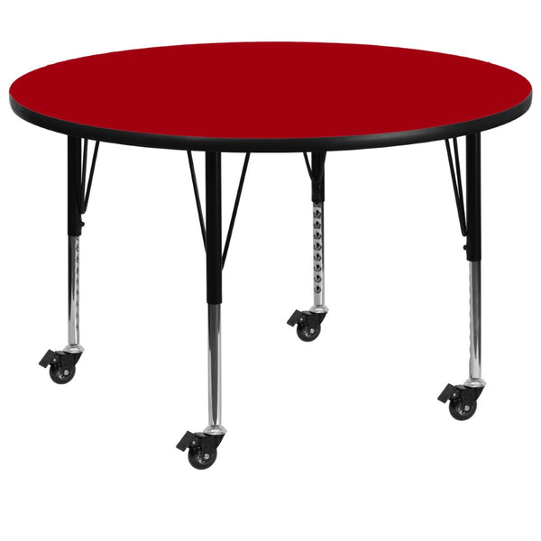 English Elm Wren Mobile Activity Table for Collaborative Learning - Durable, Adjustable Height with Locking Casters Red 60" Round XU-A60-RND-RED-T-P-CAS-GG