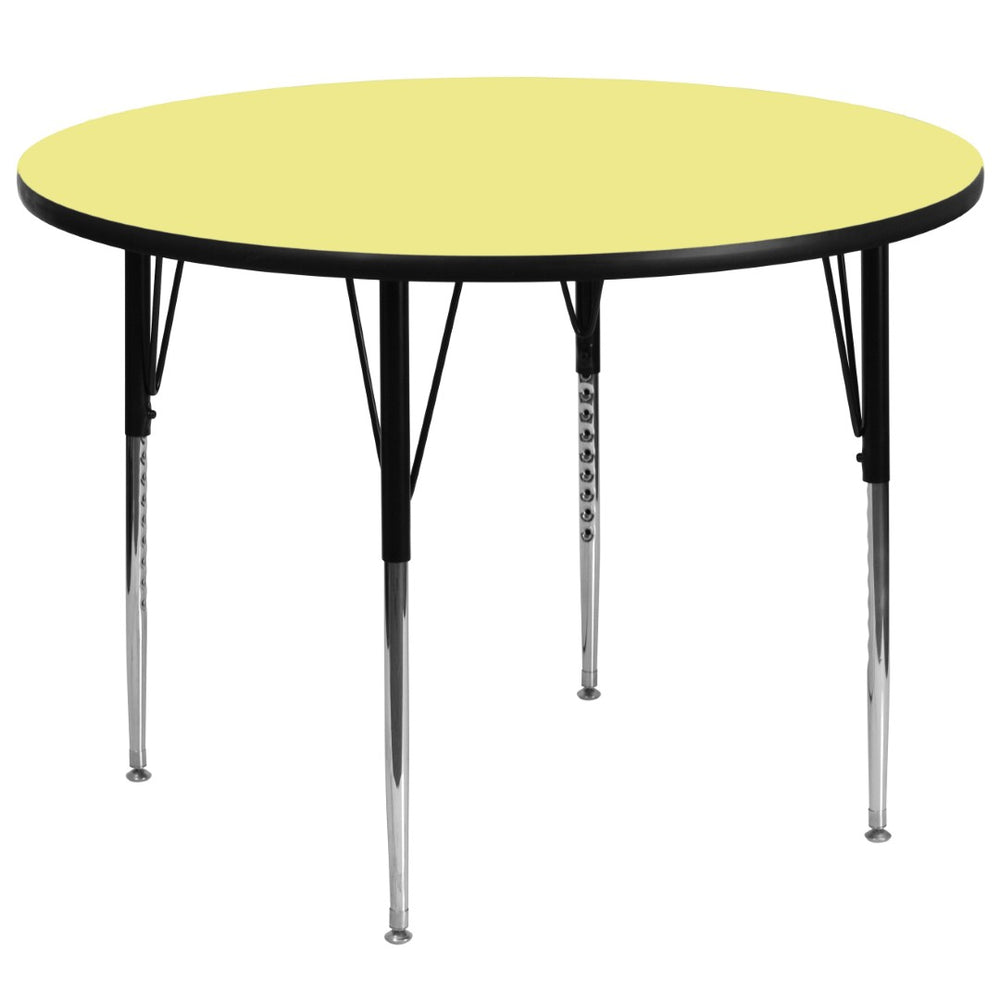 English Elm Wren Activity Table for Collaborative Spaces - Durable, Height Adjustable, Stylish and Sturdy Design Yellow 60" Round XU-A60-RND-YEL-T-A-GG
