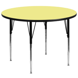 English Elm Wren Activity Table for Collaborative Spaces - Durable, Height Adjustable, Stylish and Sturdy Design Yellow 60" Round XU-A60-RND-YEL-T-A-GG