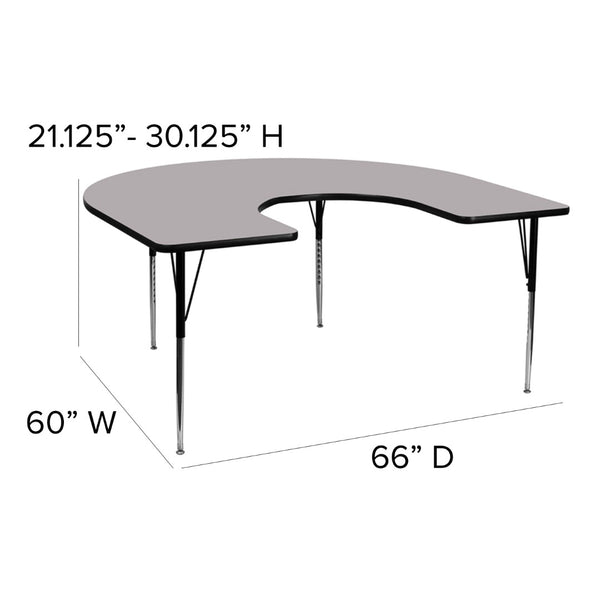 English Elm Wren Horseshoe Activity Table for Collaborative Learning - Durable, Height Adjustable & Versatile Gray 60"W x 66"L Horseshoe XU-A6066-HRSE-GY-T-A-GG