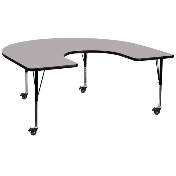 English Elm Wren Horseshoe Activity Table for Classrooms - Durable, Height Adjustable, Collaborative Learning Space Gray 60"W x 66"L Horseshoe XU-A6066-HRSE-GY-T-P-CAS-GG