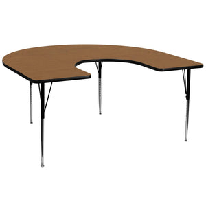 English Elm Wren Horseshoe Activity Table for Collaborative Learning - Durable, Height Adjustable & Versatile Oak 60"W x 66"L Horseshoe XU-A6066-HRSE-OAK-T-A-GG