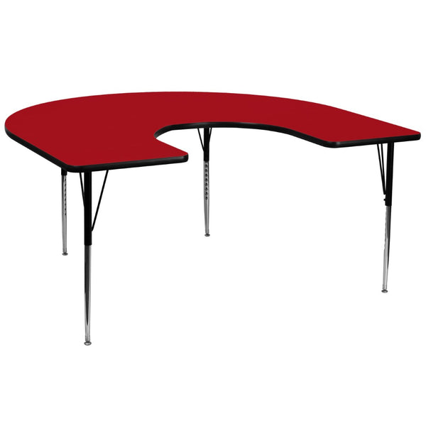 English Elm Wren Horseshoe Activity Table for Collaborative Learning - Durable, Height Adjustable & Versatile Red 60"W x 66"L Horseshoe XU-A6066-HRSE-RED-T-A-GG