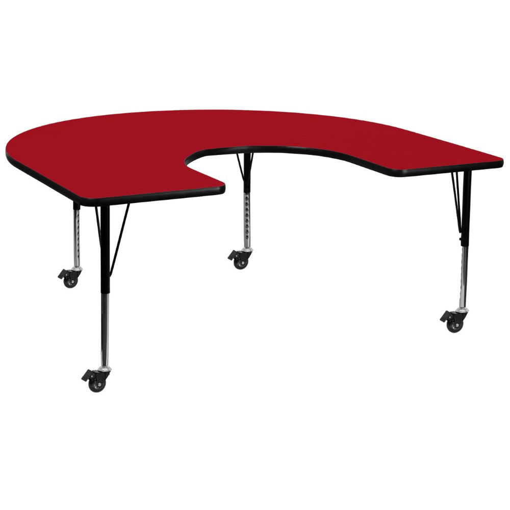English Elm Wren Horseshoe Activity Table for Classrooms - Durable, Height Adjustable, Collaborative Learning Space Red 60"W x 66"L Horseshoe XU-A6066-HRSE-RED-T-P-CAS-GG