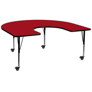 English Elm Wren Horseshoe Activity Table for Classrooms - Durable, Height Adjustable, Collaborative Learning Space Red 60"W x 66"L Horseshoe XU-A6066-HRSE-RED-T-P-CAS-GG