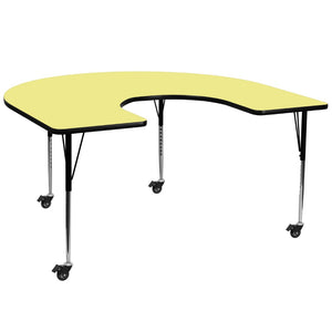 English Elm Wren Horseshoe-Shaped Activity Table for Collaborative Spaces with Adjustable Height and Mobility Yellow 60"W x 66"L Horseshoe XU-A6066-HRSE-YEL-T-A-CAS-GG